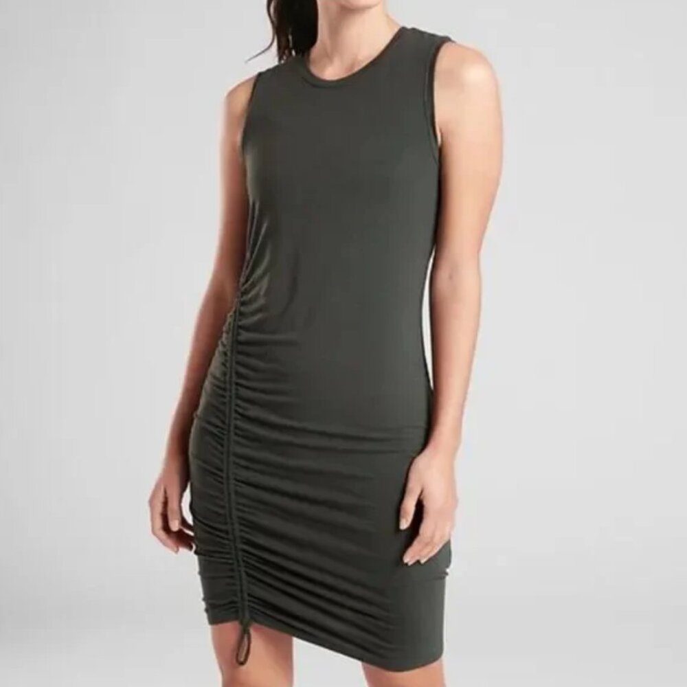 Athleta Gray Grenada Sleeveless Ruched Knee Length Bodycon Soft Dress Size XS
